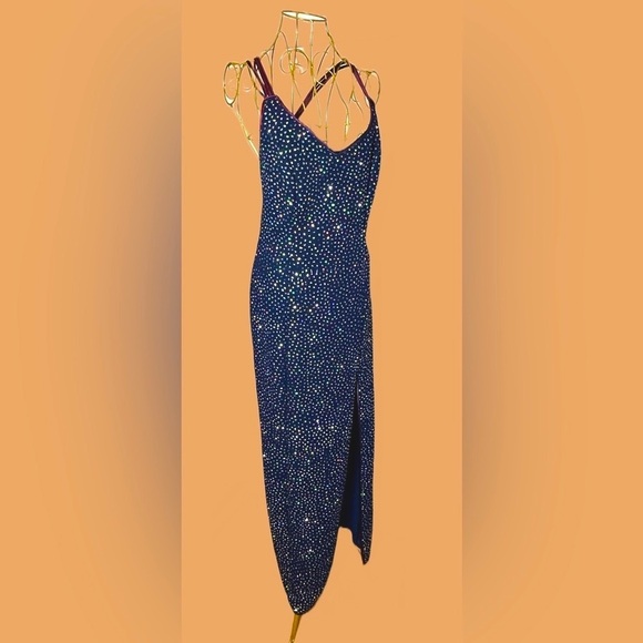 L.A. Glo Vintage Y2K Navy Long Gown, Colorful Sequins, 9/10 Juniors or S Women’s - Picture 9 of 16